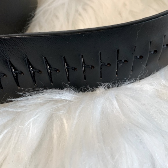 Black and Silver Leather Belt with Metal Buckle - Picture 3 of 5